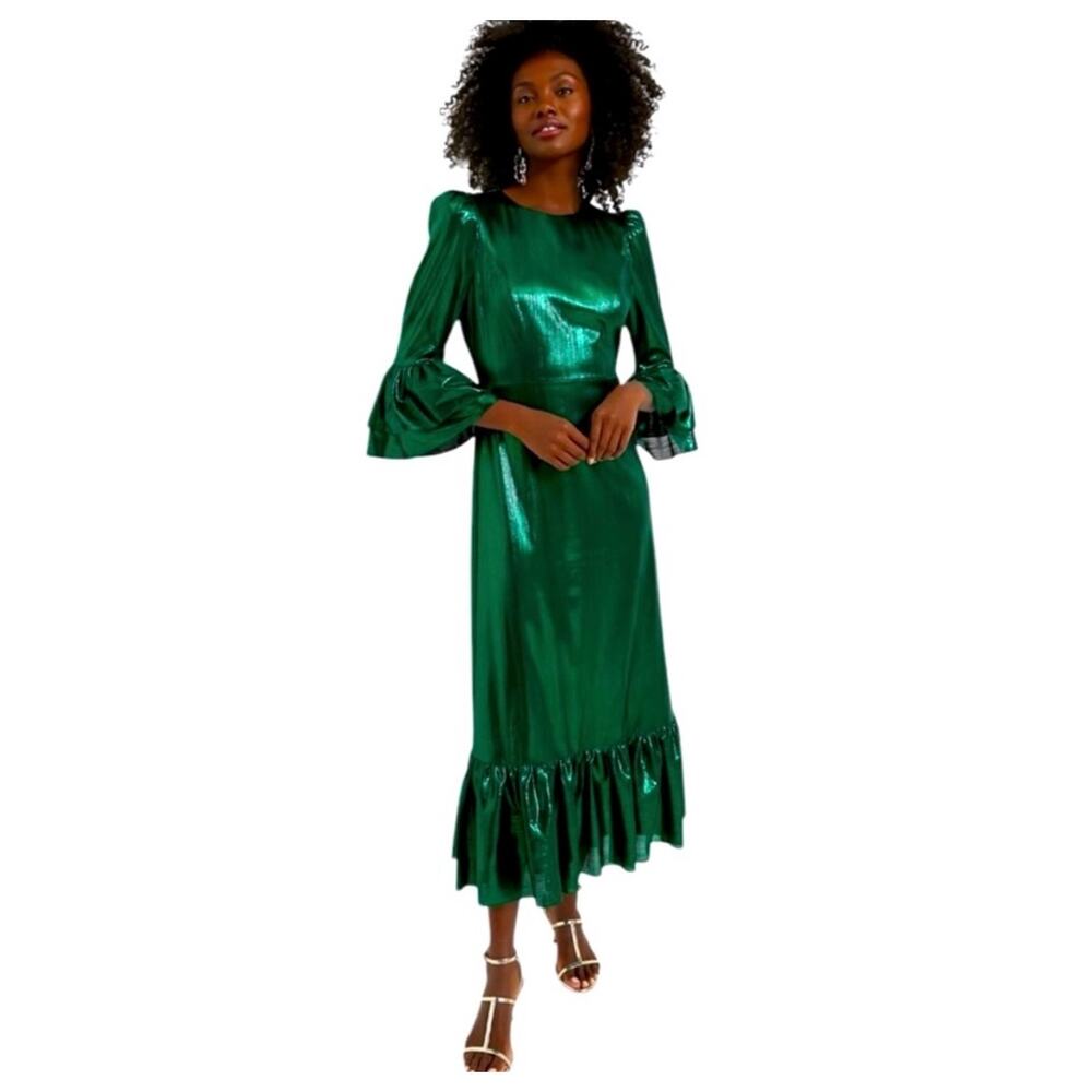 Tuckernuck Pomander Place Lillith Dress Green Crinkle Lurex Large Elphaba